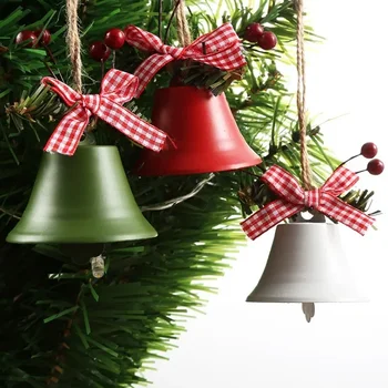 Nova Božič železa veliki zvonovi doma dekoracijo obesek pribor konoplja vrv holly jagode Božični zvonovi obesek