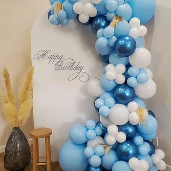 Blue Balon Garland Belo Kovinsko Modra Latex Baloni Arch Komplet Rojstni Dan Baby Tuš Spolu Razkrije Poročno Dekoracijo Globos