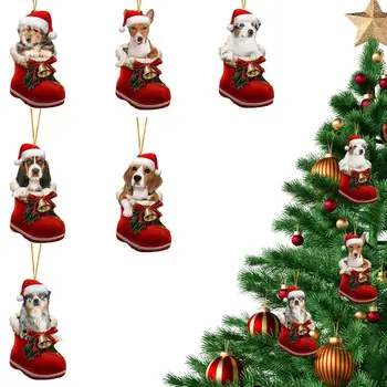 6Pcs Santa Psi Božično Drevo, Viseče z Akrilnim Ornament Obesek S Psom Sliko Za Nahrbtniki Avto Ogledala & Božična Drevesa dekor