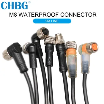 CHBG 2m Skladu M8 3 4 Zatiči PVC LED IP67 Tipalo Priključek za Kabel Tip Vtičnice Priključite Nepremočljiva Moški&Ženske Naravnost Kota Venca