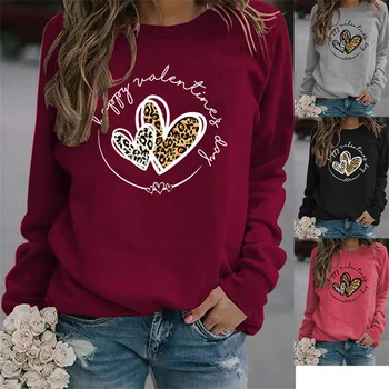 Nova moda bombaž Srečno valentinovo pismo natisnjeno krog vratu dolg rokav ljubezen hoodie ženska