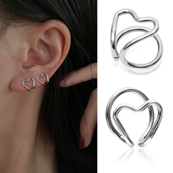 Srčkan Koreja Silver Plated Kovinski Geometrijske Srce Uho Hlačnice Stackable Preprost C-oblike Uho Posnetek Uhani za Ženske Estetski Nakit