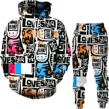 2023 Nova Smešno Grafiti moška Majica 3D Tiskanje Šport Moške Hlače Majica Hip-Hop Street moška Oblačila Dva-delni Set