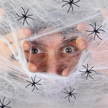 2022 Halloween DIY White Spider Web Halloween Okraski Za Dom iz Belega Bombaža Spletni Črni Plastični Pajek Stranka Dekoracijo