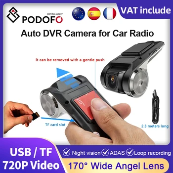 Podofo HD 720P Dash Cam ADAS Avto Video Night vision Dash Kamera Za Android Multimedijski Predvajalnik, 16G/32 G/64 G/128G TF Kartice USB Auto