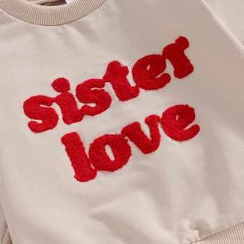 Valentines Baby Dekle, Fant Obleko, Sestro, Brata, Ljubezen Vezenje Majica Dolg Rokav Vrhovi Zimska Oblačila