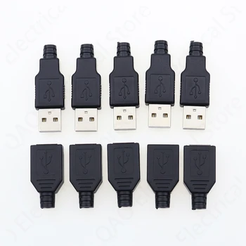 10pcs Tip A Moški Ženski USB 4 Pin Plug Vtičnice Priključek S Črno Plastični Pokrov Tip-DIY Kompleti
