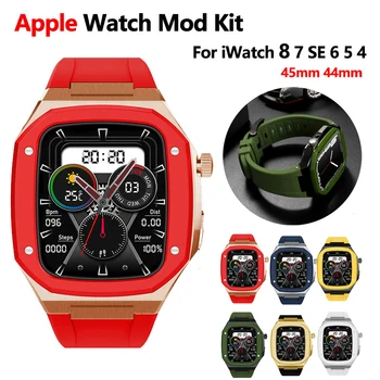 Luksuzni Kovinski kovček za Apple Watch Band Spremembe Mod Komplet 44 45 mm Moških Krepak Ploščo, Silikonski Trak iWatch Serije 8 7 6 5 4 SE