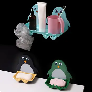 Praktično Pingvini Oblika Odstranljivo Udarec Brezplačno Stenske Plastičnih Drenažnih Rack Mila Polje Milo Držalo Za Milo Jed