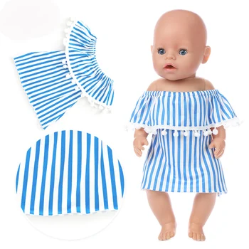 Prosti čas Modro Obleko Lutka Obleko, ki ustreza 17 palčni 43 cm Punčko Oblačila Rojen Baby Doll Obleko Pribor Za Otroka, Rojstni dan Festivala Darilo