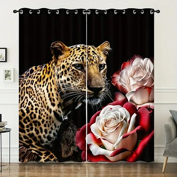 Gozdne Živali Leopard Rose Natisnjeni Visoko Senčenje Zavese Modni Tisk Zavese za Spalnico, Kuhinjo, dnevno Sobo Doma Nova