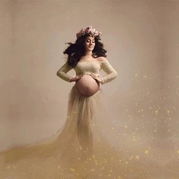Seksi Porodniškega Fotografija Obleka Ženske Čipke Vrhovi Til Krilo Nosečnosti Obleko Photoshoot Set za Photoshoot Baby Tuš Maxi Obleke