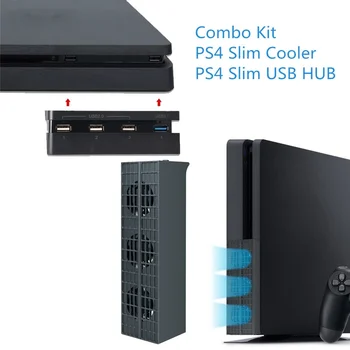 Turbo Hladilnik & Zvezdišče USB Combo Kit za PS4 Slim - Auto termostata Hladilni Ventilator in USB2.0/3.0 Širitev Ac Polnilec