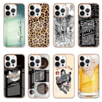 Sijajna Primeru Za iPhone 15 Plus 14 Pro Max 13 12 11 SE 2022 7 8 Pokrov Trdega Silikona, Risanka Živali Leopard Kuža Piva Nazaj Lupini