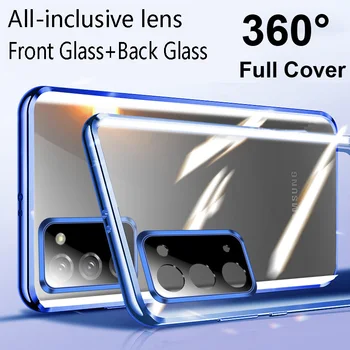 360 Kovinski Okvir Dvojno Stransko Steklo Magnetni Primeru Telefon Za Samsung Galaxy S21 Plus S21 S22 S23 Ultra Pokrovček Objektiva Kamere Primeru Vrečko