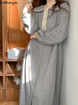 Nightgowns Ženske Jeseni Mozaik Doma Vrečasta Sleepwear Kaliti Priložnostne Sladko korejski Slog, ki je Vse-tekmo Mujer Estetske Dnevno Bivalni prostor
