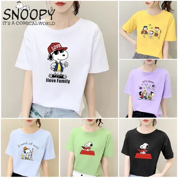 Snoopy Oblačila, majice korejske Modne Ženske Srčkan Vrhovi Pink Girl Camisetas Ropa de Mujer Blusas Kawaii T Shirt Anime Poletje srčkan