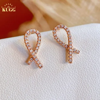KUGG 18K Rose Gold Uhani Elegantno Navzkrižno Design INS Slog Pravi Naravni Diamant Hoop Uhani za Ženske Poročni Nakit