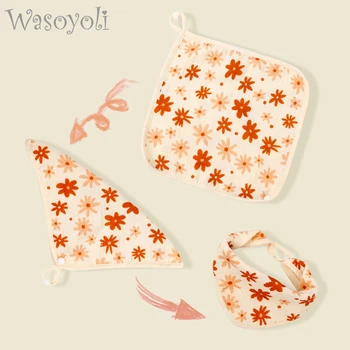 1 Kos Wasoyoli Baby Handkerchief 25*25 CM 4 Plasti Burp Krpe Bombaž Seersucker Natisnjeni Dojenčke hlače z Oprsnikom Lep Hranjenje, Kopanje