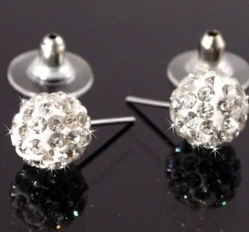 jty4ce 10 mm, Najboljši beli Kristalni Mikro Utrla Disco Krogla Silver Plated kristali, Uhani Stud debelo crystal