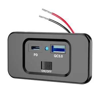 Dvojno USB PD QC3.0 Avtomobilski priključek za Polnilnik Čoln RV Hitro Polnjenje Vtičnico LED Power Adapter Plošča 36W DC12V-24V