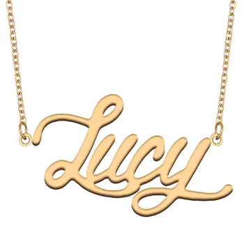 Lucy Ime Ogrlica za Ženske iz Nerjavečega Jekla, Nakita, Zlata Barva tovarniška ploščica Obesek Collares Par Mujer Črke Choker
