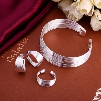 925 srebrne barve visoke kakovosti in za ženske lady verige odprite srčkan bangle zapestnico, uhane, prstan modni nakit Sklopov