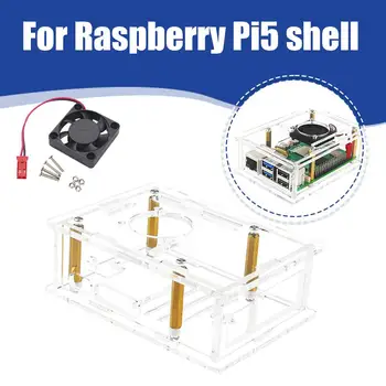 Raspberry Pi 5 Ohišje Z Ventilatorjem Raspberry Pi 5 Akril Primeru Fan Heatsinks Fan Pi 5 v Primeru, Maline Q6Z9