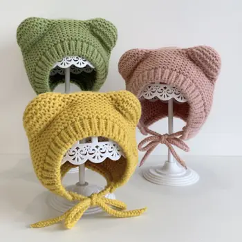 Baby klobuk ins korejska različica srčkan nosi ušesa otrok pletene ušesa klobuk baby tople volnene klobuk