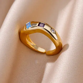 Nepravilna Cirkon Obroči za Ženske Odpiranje Zlata Barva Nerjavnega Jekla Obroč 2023 Nov Trend v Poročni Estetske Nakit anillos