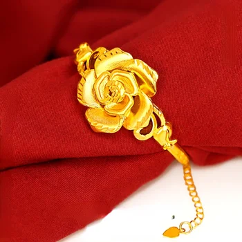 Čisti 14K Zlata Barva Rose Oblikovan Bangles za Ženske Zlate Zapestnice Bangle Strani Verige Posla Poroko, Rojstni dan, Darila, ki Nikoli ne Zbledi