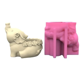 Edinstven Silikonski Kalup 3D Cvetlični Lončki Plesni Slon je Oblikovan Svinčnik Imetnik Plesni Obrti E0BE