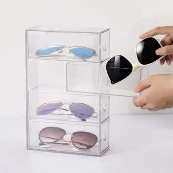 Sončna očala Škatla za Shranjevanje Pull-out Predali Štiri Plasti Stackable Dustproof Jasno Namizje Očala Zaslon Tiskovine Organizator